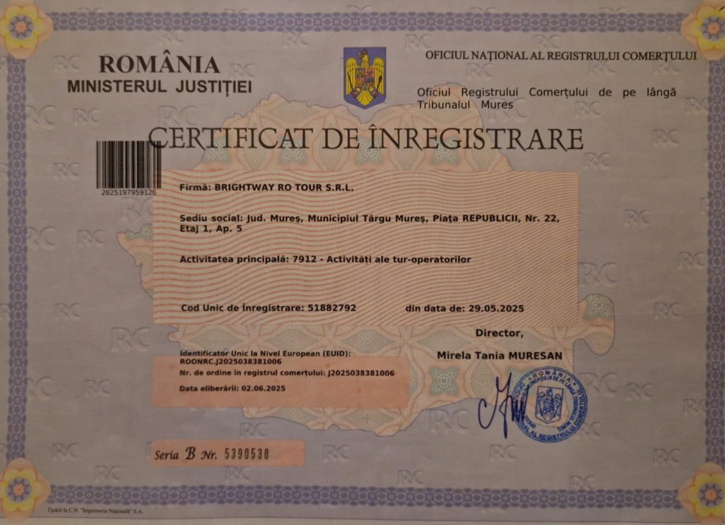 Certif Inregistrare Brightway Ro Tour